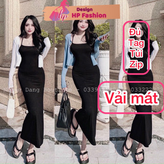 Váy 2 dây maxi đuôi cá body nữ, váy dáng dài sang chảnh hai dây tôn dáng màu đen VD284