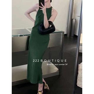 Váy lụa yếm xanh cao cấp in here 28219