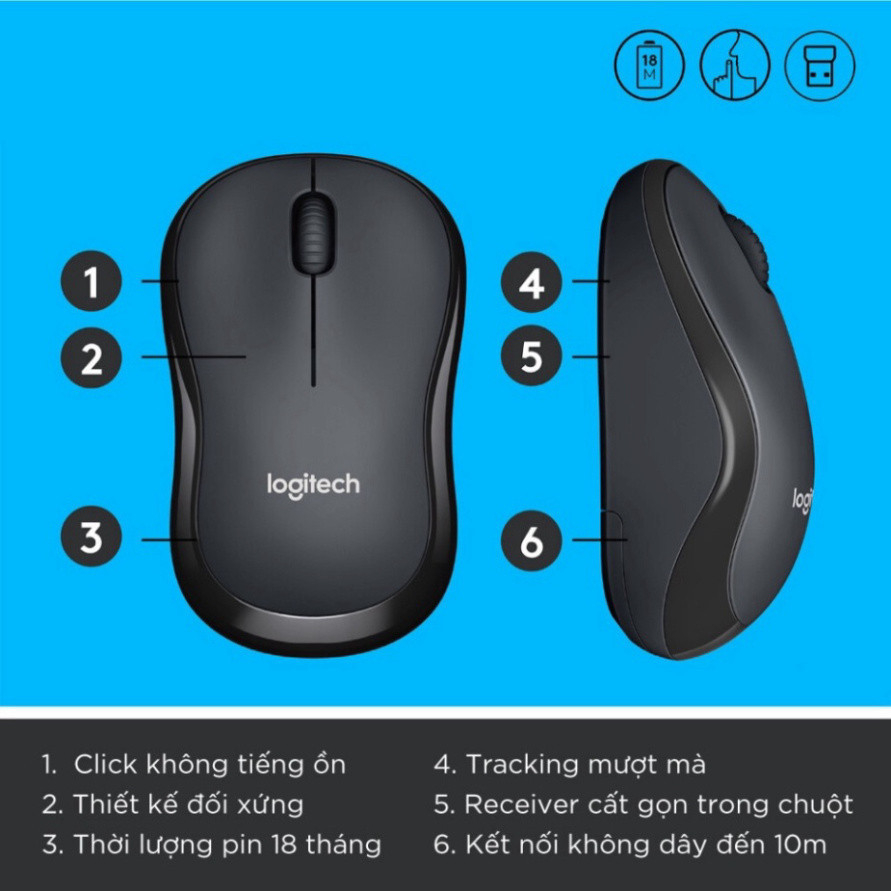 Chuột không dây Logitech Silent M220 Đen