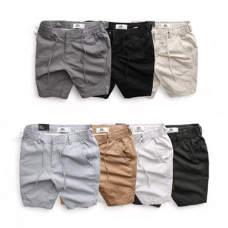 Quần short kaki nam FELIX lưng thun, quần đùi kaki nam vnxk màu trơn lưng thun khóa kéo dây rút vải kaki thun mềm