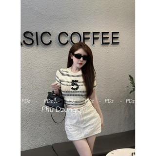 Áo len cộc tay kẻ số 5 hot hit