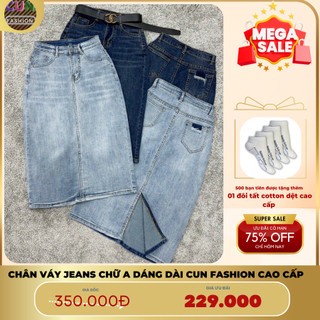 Chân váy jeans chữ a dáng dài Cun Fashion cao cấp,Chân váy dáng dài lưng cao xẻ trước  kiểu dáng thanh lịch thời trang