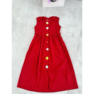 Đầm babydol màu đỏ đính hoa móc xinh xắn
