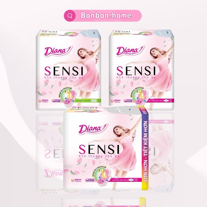 [BVS 20 MIẾNG] Băng vệ sinh Diana SENSI Siêu mỏng Cánh/ Không Cánh Loại 20 miếng
