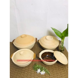 Nồi đất/ niêu đất/ thố đất nung, tráng men lòng, có quai cầm, nắp đậy, kho quẹt, kho cá, thịt