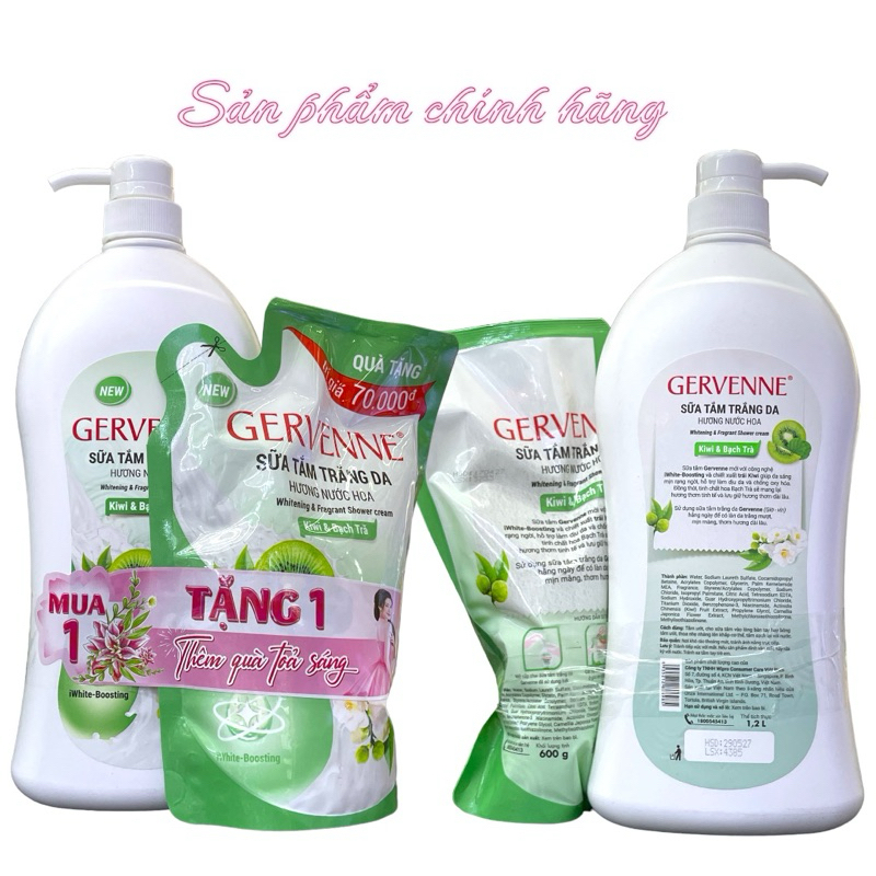 Sữa Tắm GERVENNE Kiwi & bạch trà 1,2 lít Tặng Túi 600g
