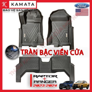 Thảm lót sàn ô tô 5D Ford Ranger/Raptor 2012-2024 đúc nguyên khối TPV/TPE/Viền Dài (3 tấm/Bộ)