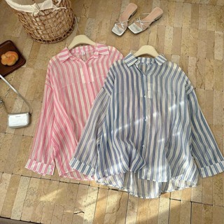 Sơ mi kẻ sọc oversize phom thụng