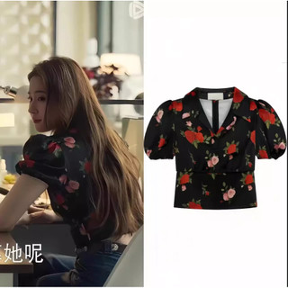 Câu Chuyện Hoa Hồng Lưu Diệc Phi Áo Sơ Mi In Hoa Hồng Ngắn Tay, Phong Cách Pháp Ngọt Ngào