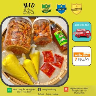 Combo sốt me tóp mỡ ớt rim bánh tráng phơi sương 500gr || bánh tráng mtd | freeship