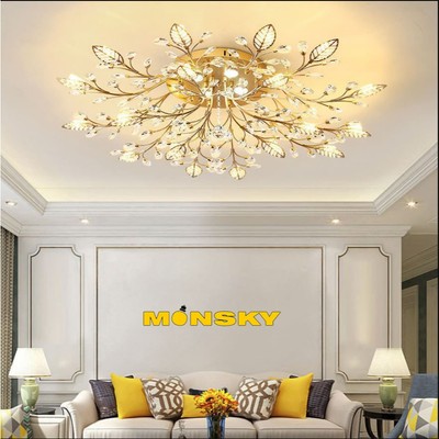 Đèn chùm MONSKY NIANS 15 cành hoa hiện đại trang trí nội thất cao cấp, sang trọng 3 màu ánh sáng