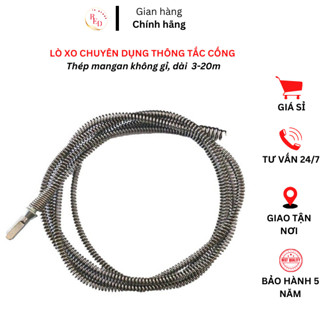 Dây thông tắc cống, bồn cầu lò xo thép Mangan không gỉ siêu bền 3m,5m,8m,10m,12m,15m (lắp cùng máy khoan dễ sử dụng)
