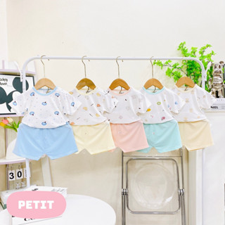 [A211 Mềm, Mát, Chất Petit] Bộ Cộc Tay Cúc Vai Nền Trắng Họa Tiết Phối Mầu Chất Vải Ava Cao Cấp