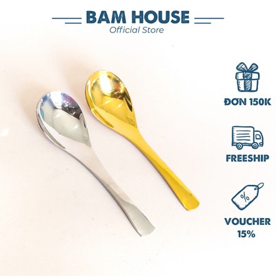 Muỗng canh bầu tròn inox Bam House cán cong loại dày cao cấp MCC01
