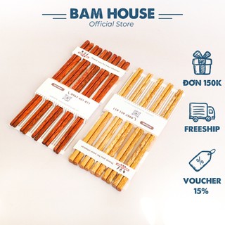 Bộ 10 đôi Đũa gỗ dừa và gỗ cọ Bam House hoạ tiết vân dừa cao cấp DGD04