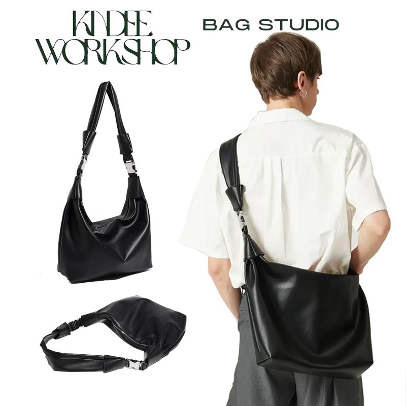 Giỏ da đeo chéo bản lớn đựng đồ tiện lợi túi đen da mềm đeo vai đi học đi chơi túi chéo đựng macbook KINDEE