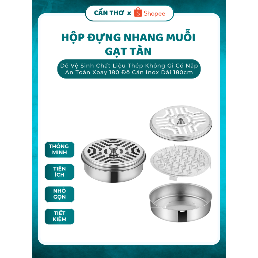 Hộp Đựng Nhang Muỗi Khay Đựng Nhang Muỗi Cao Cấp Chất Liệu Thép Không Gỉ Có Nắp An Toàn Dễ Sử Dụng