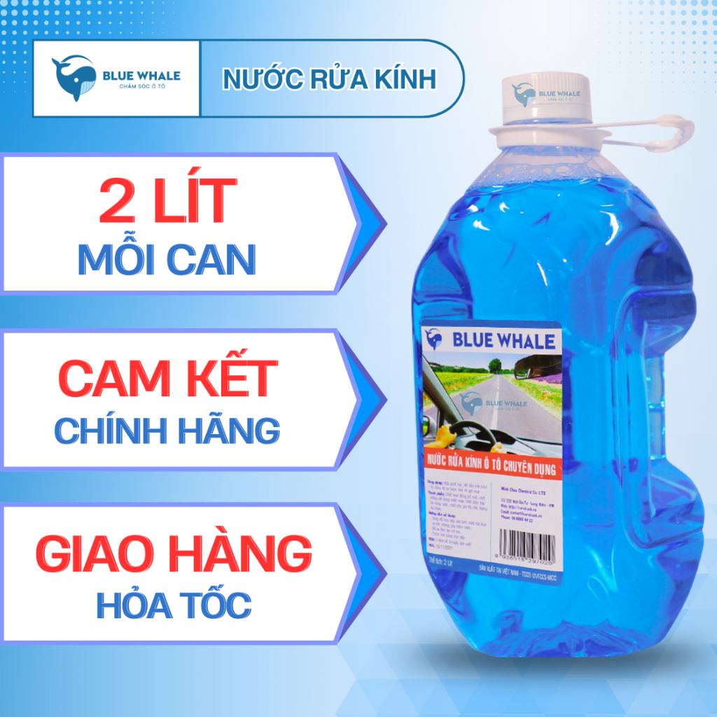 [1 CAN 2 LÍT] Nước rửa kính ô tô chuyên dụng BlueWhale, xóa sạch mọi vết bẩn bề mặt kính lái, tạo hiệu ứng lá sen