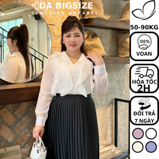 Dabigsize - Áo Sơ Mi Bigsize Nữ , Áo Kiểu Tay Dài Công Sở Sang Chảnh Chất Voan 2 Lớp Mềm Mịn Dành Cho Người Mập 50-90kg