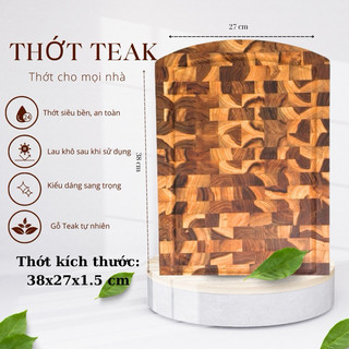 Thớt gỗ teak hình chữ nhật có rãnh có lỗ 38 x 27 CM - Wood Cutting Boards Hàng Xuất Khẩu Châu Âu
