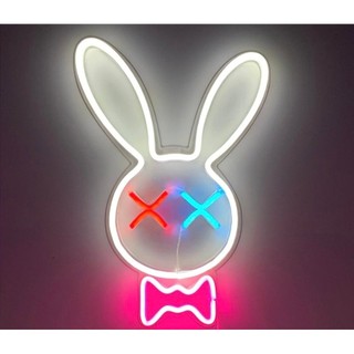 Đèn led neon trang trí con thỏ Ledlin Decor phòng 21x32cm Đèn neon trang trí
