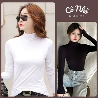 Áo Thun Cổ Lọ Bigszie Nữ Tay Dài Giữ Nhiệt Tốt Vải Mềm Mịn Co Giãn Cho Nàng Chubby ACL