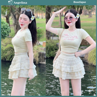 Set bộ áo ôm body kiểu dáng croptop phối kèm chân váy 2 tầng dễ thương