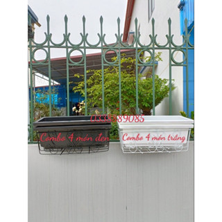 Combo 4 món gồm 2 chậu và 2 giá treo 48x20x16 chậu trồng cây hoa, giá sắt treo ban công