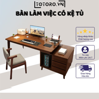 Bàn làm việc đa năng có tủ để đồ và ngăn kéo - Bàn học gỗ 2 tầng có ngăn để case máy tính
