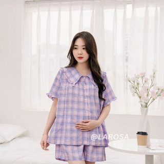  Đồ Bộ Bầu Và Sau Sinh Cổ Bèo Mẫu Mới Mùa Hè 2025 Larosa Mặc Nhà Vải Caro Labee Cao Cấp Mềm Mát - LR018B 