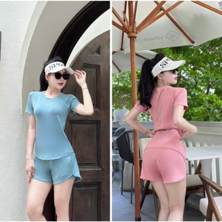 BỘ THỂ THAO CẠP CAO TÚI KHOÁ TRÊN CẠP, Bộ tập thun lạnh co giãn bốn chiều quần hai lớp cạp cao 5 . túi khoá trên cạp