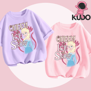 Áo thun bé gái KUDO chất vải 100% cotton tự nhiên họa tiết công chúa Elsa dễ thương MS Elsa 01