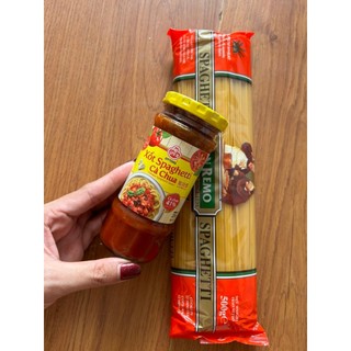 COMBO 1 SỐT 220GR + 1 MÌ SANREMO 500GR - Mỳ sợi spaghetti ngon dai nhập khẩu châu Âu 500g