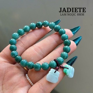 Vòng tay lam ngọc type A mix charm túi tiền, phật, tỳ hưu size 8 li