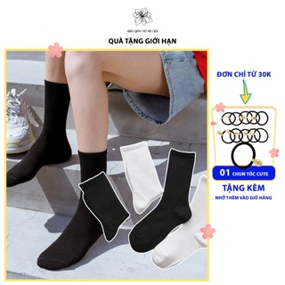 ❤️FREESHIP❤️ Tất Nữ Nhún Cổ Cao Trắng Đen gân tăm Phong Cách Vintage Hàn Quốc TA054