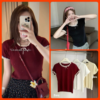 Áo len mongtoghi viền bèo đính nơ nhỏ siêu hot , hàng QC chất đẹp