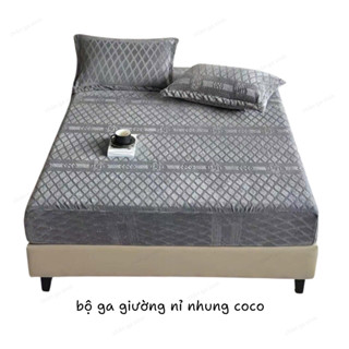 Bộ ga giường lông tuyết nỉ nhung coco màu trơn ga chun bọc nệm mềm mịn