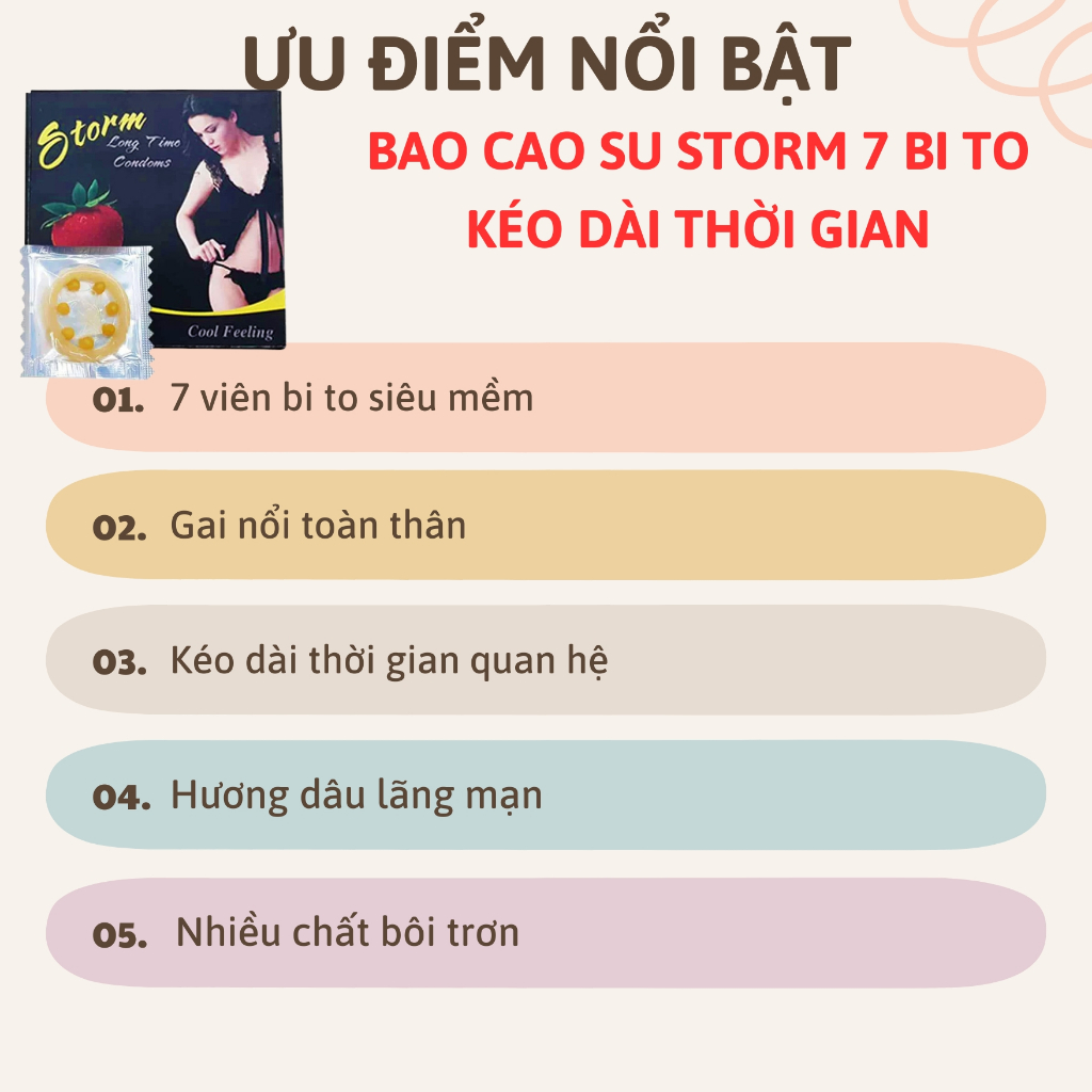 Combo 10 hộp Bao cao su bi STORM Bcs 7 bi lớn có gai toàn thân Tăng khoái cảm