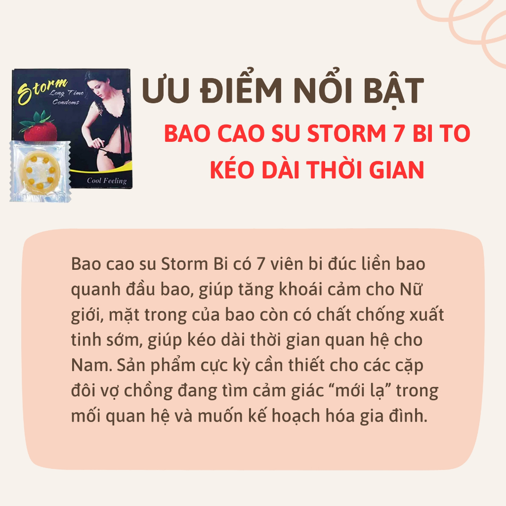 Combo 10 hộp Bao cao su bi STORM Bcs 7 bi lớn có gai toàn thân Tăng khoái cảm