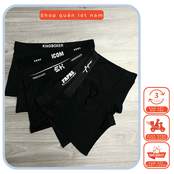 [Giá Sốc] Combo 3-5 quần lót nam, quần sịp đùi chất thun lạnh cao cấp co dãn thoáng mát Mix Full Đen