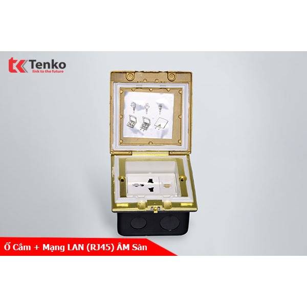 Ổ Cắm Điện Kèm Cổng Mạng LAN Âm Sàn Chống Nước Tenko TK-J06-06 Vàng