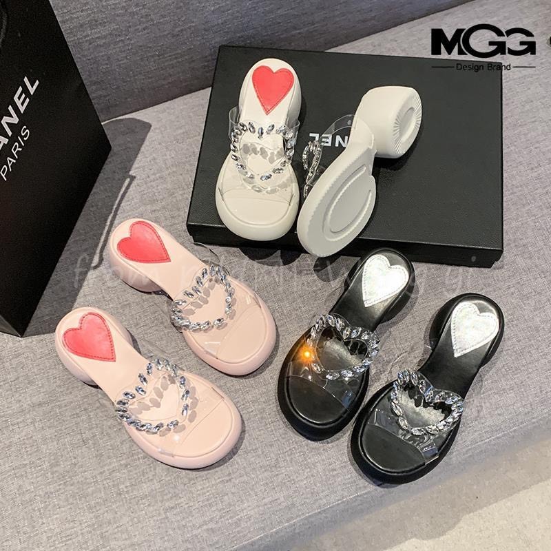 dép sandal đế cao họa tiết trái tim ngọt ngào G68