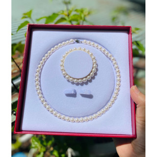 Bộ trang sức gồm Vòng cổ, Vòng tay trai san hô màu Trắng size 8ly