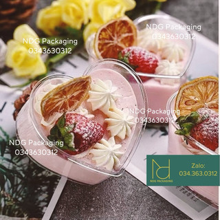10 Ly mica hình trái tim kèm nắp đựng bánh mousse, tiramisu, panna cotta - Mã SP 7745