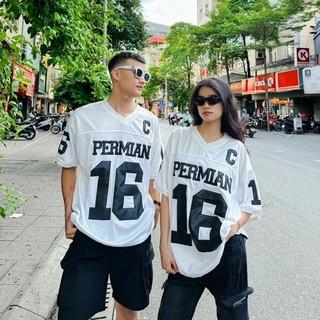 Áo Phông Nam Nữ Cổ V Số 16 Chất Bóng Phối Lưới Cực Hottrend