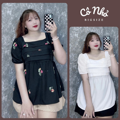 Set Đồ Bigsize Nữ Thiết Kế Nhún Lưng Tay Bồng Xếp Ly Tay Ngắn Dáng Babydoll Tiểu Thư SET55