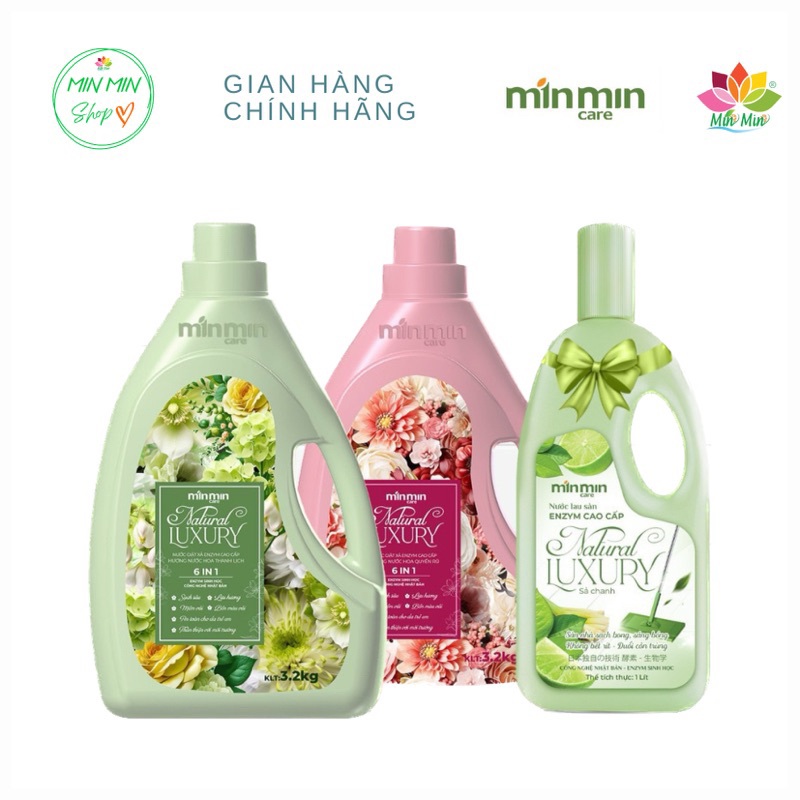 COMBO 4 Can Nước Giặt Min Min Care Hương Nước Hoa, Nước Giặt Xả Enzym Sinh Học 6.4kg