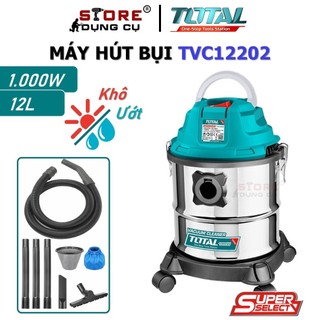1000w máy hút bụi khô và ướt 12l total tvc12202, công suất 1000w, bình chứa bụi 12l, chiều dài ống hút 1.5m