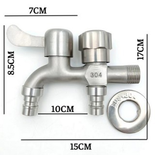 Vòi nước 2 Output đầu ra inox,Vòi nước 2 đầu cho máy giặt , vật liệu Inox 304 cao cấp