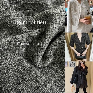 [Vải MM] (835) (Giá 0.5m) Vải Dạ Tweed Muối Tiêu Lên Vest, Set Bộ, Quần, Váy, Đầm Sang Trọng Đứng Form